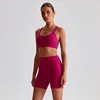 Solid Color Gym Yoga Set Short Legging Cross Back Shoulder Strap Sport Bra Tracksuit Women Suit Comprehensive Training Athletic 2