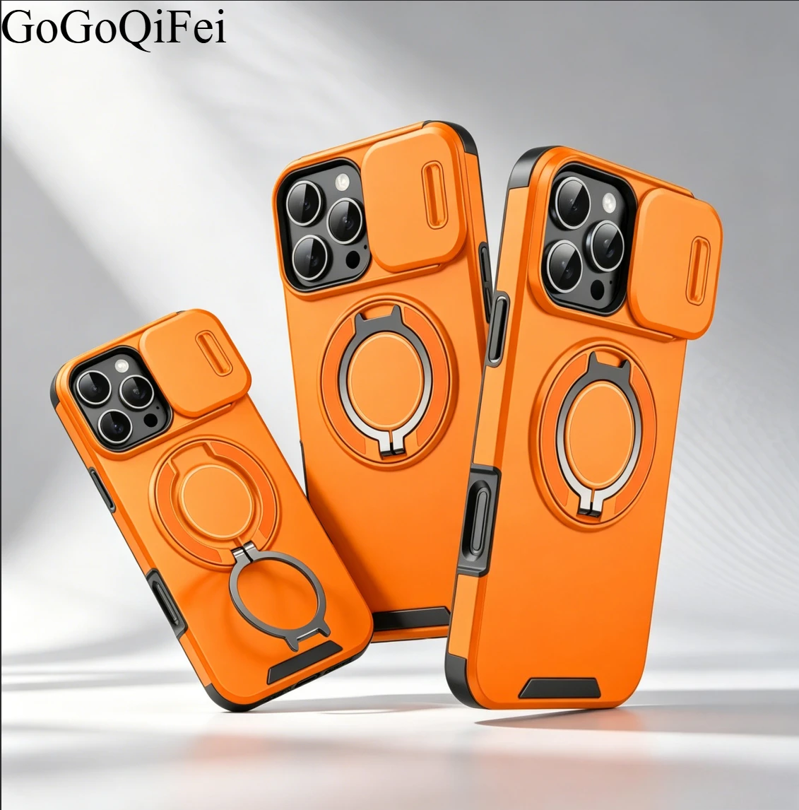 Luxury Heavy-Duty Rugged Armor Magnetic Bracket Case with Slide Camera Protection