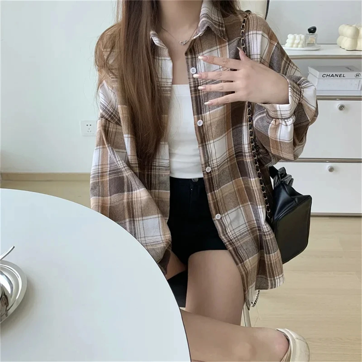 Korean Plaid Blouse Image 16