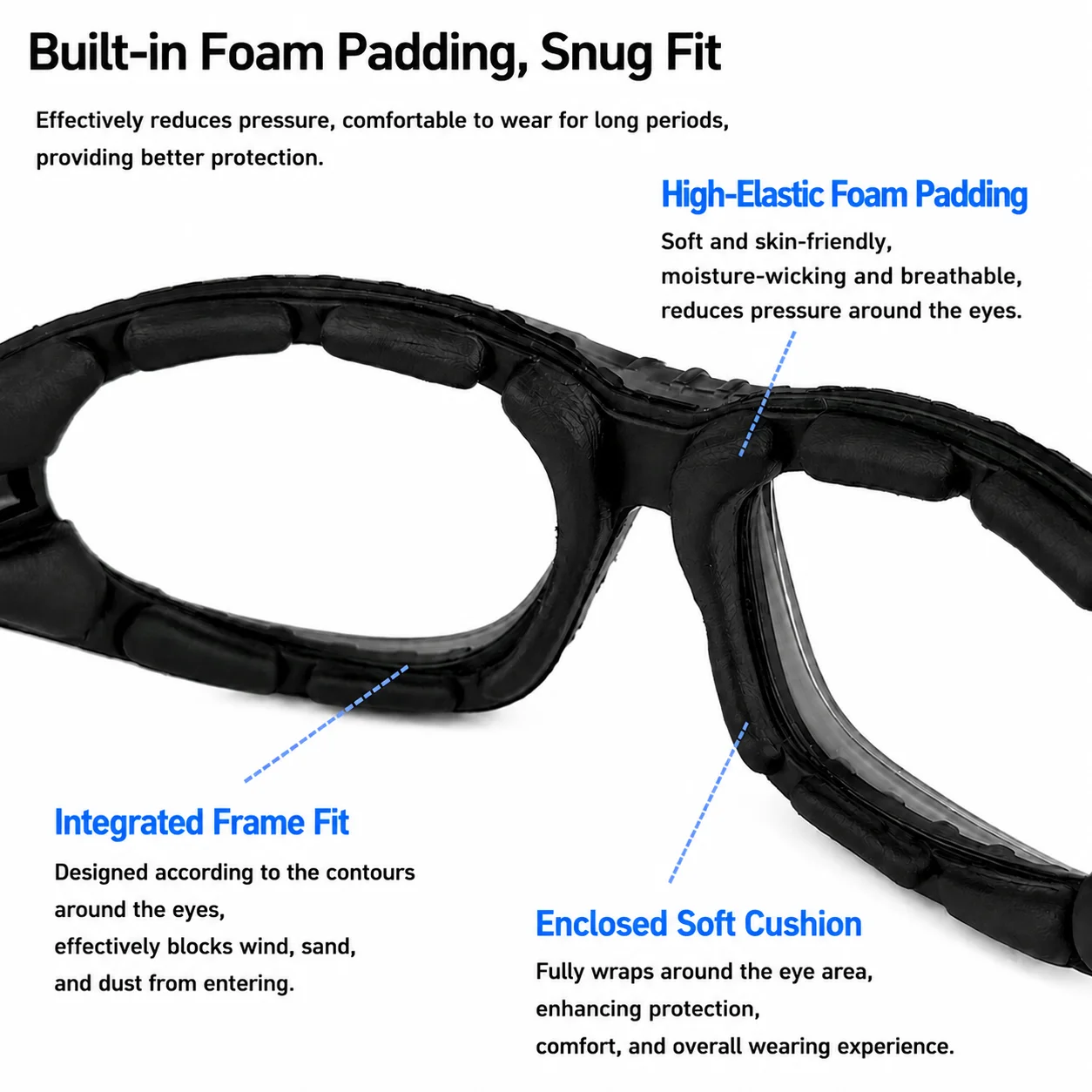 Enhanced Foam-Sealed Windproof and Dustproof Safety Goggles for Outdoor Activities, Unisex Design with Dry Eye Relief