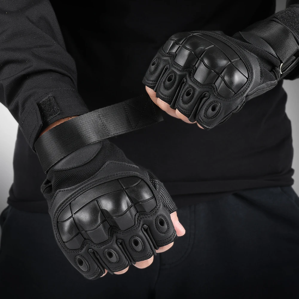 KEMIMOTO Fingerless Driving Gloves PU Faux Leather Outdoor Sport Black Half Finger Glove for Men Women Teens