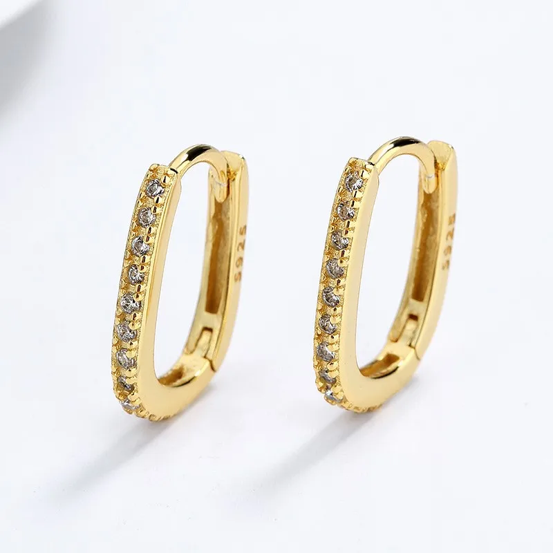 Silver Color Micro-inlaid Zircon U-Shape Hoop Earrings for Women Simple Square Earring Temperament Ear Jewelry Accessories