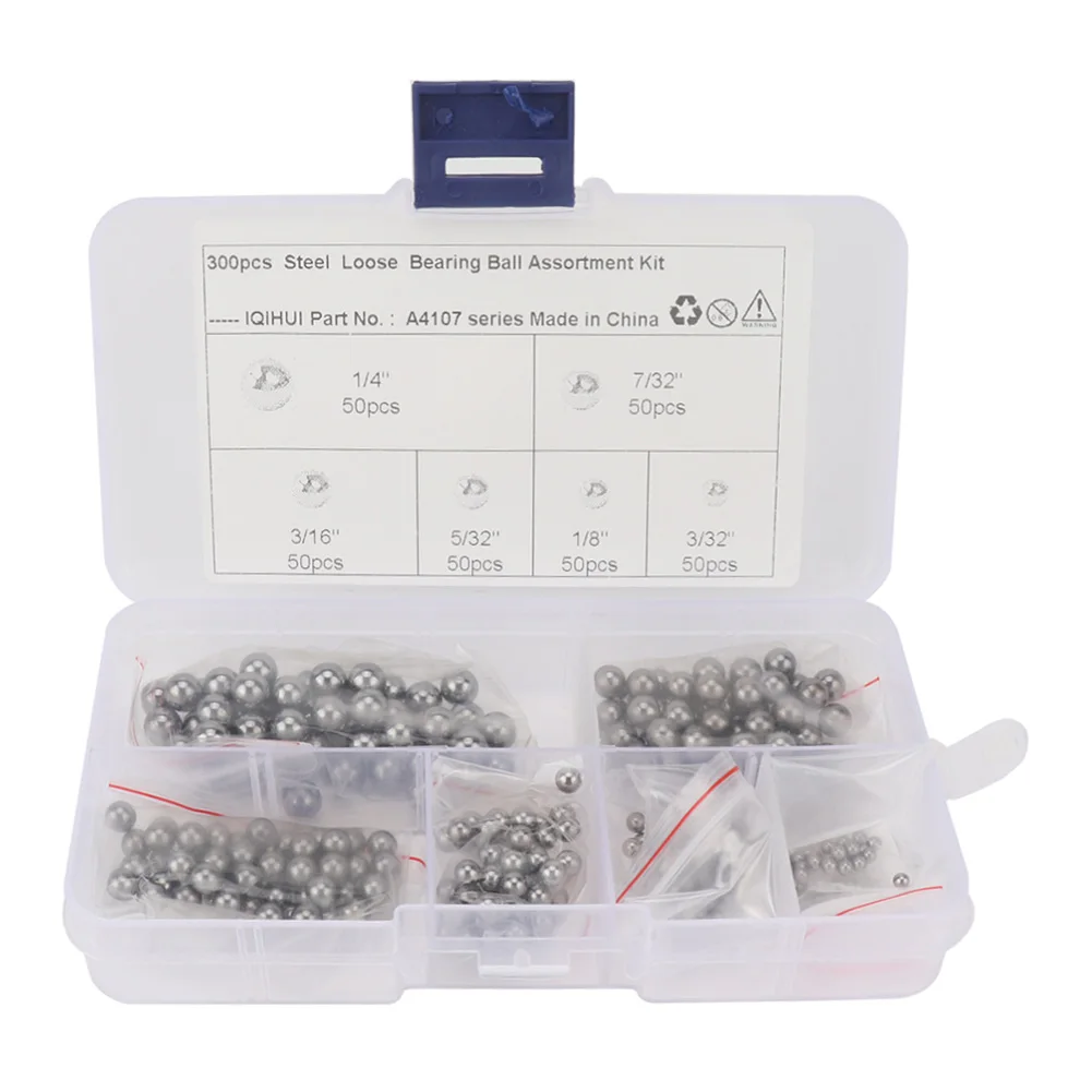 Assorted Precision Steel Bearing Balls 6 Sizes 300pcs 2/32 1/8 5/32 3/16 7/32 1/4 inch Grade 25 G25