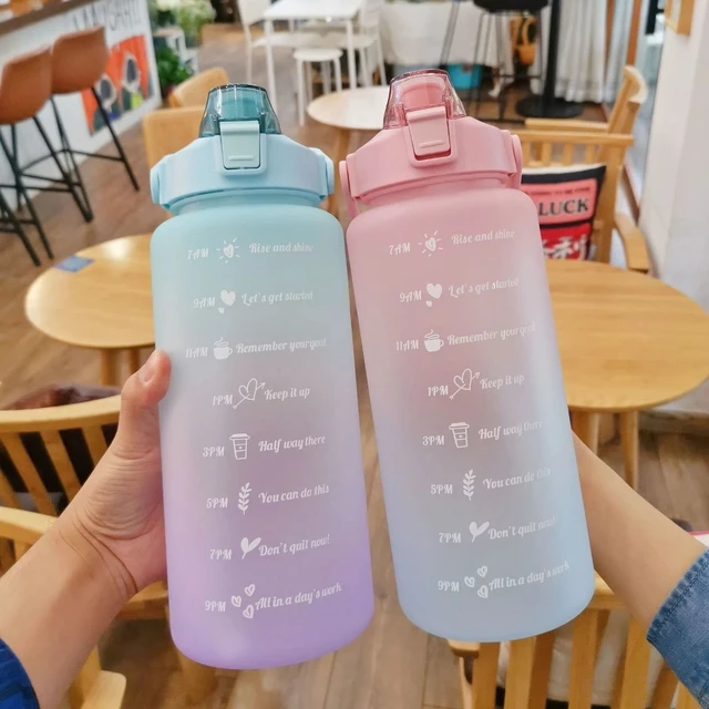 water bottle 2 Liter Water Bottle with Straw Female Girls Large Portable  Travel Bottles Sports Fitness Cup Summer Cold Water with Time Scale1 P230324