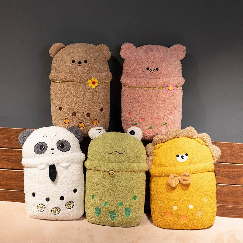 

1Pcs 30x40cm Cute Cartoon Teddy Bear Bubble Tea Cup Throw Pillow Plush Toy with Blanket Stuffed Food Soft Cushion Funny Toys