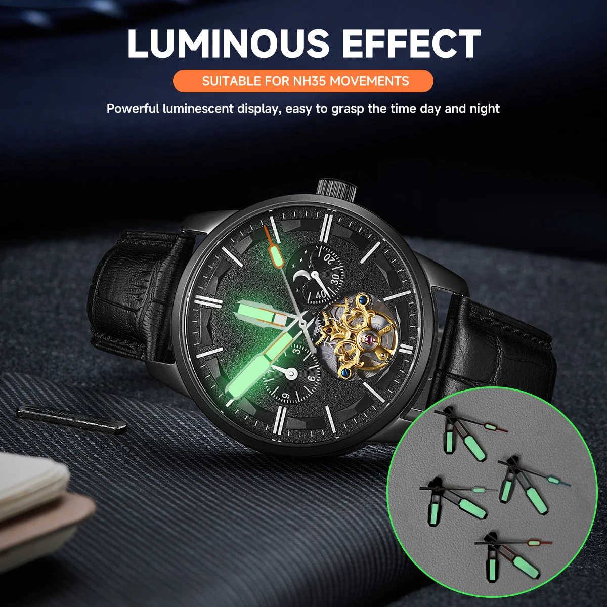 Luminous Green Mechanical Watch Hands - Enhanced Design