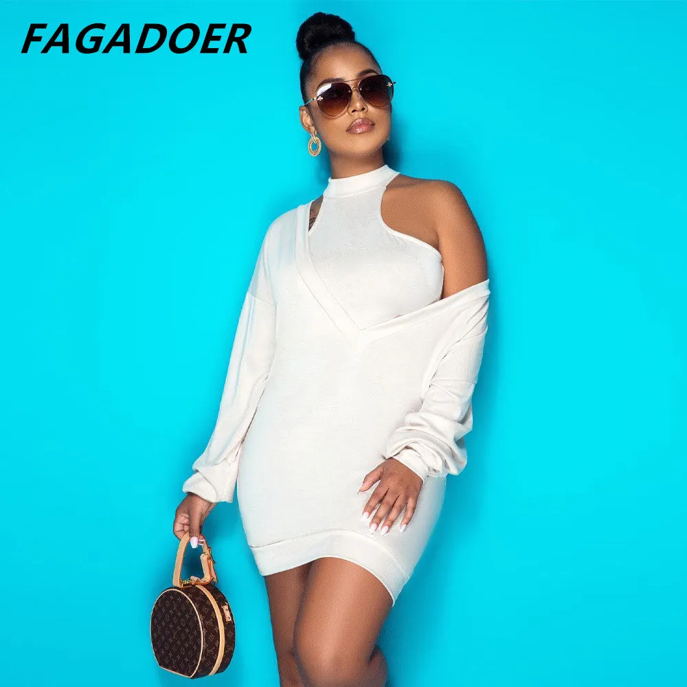 FAGADOER Fashion Streetwear Women Sexy Deep V Loose Dress And Crop Vest Two Piece Sets Fall Casual Female Matching Outfits 2022