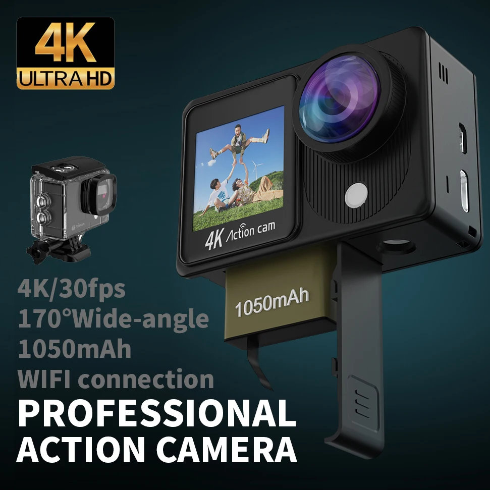 170 광각 듀얼 컬러 터치 스크린 손떨림 방지 스포츠 카메라, Wifi 4K HD 1080P Go Pro 카메라, IP68 방수, 신제품 액션 카메라