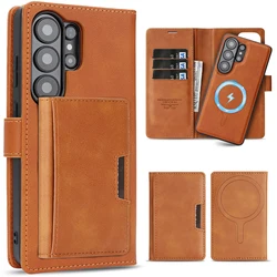 Premium 3 - in - 1 Leather Wallet Phone Case with Magnetic Closure and Card Holder Slots - Galaxy S23 Ultra (Brown)