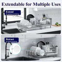 Extendable Dish Rack, Large Drying Dish Rack with Cutlery & Cup Holders, Dish Rack and Drainboard Set 2