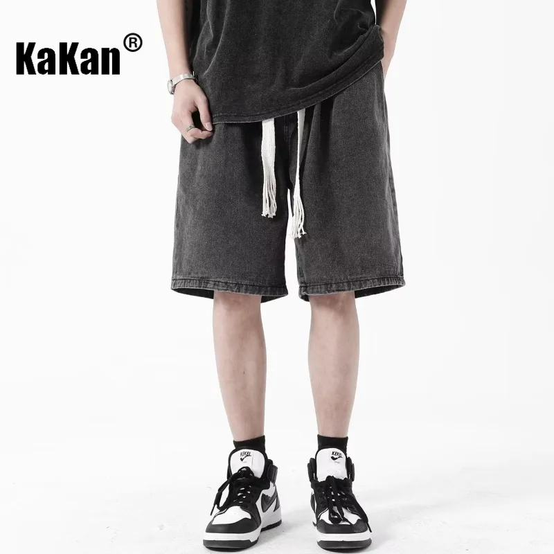 Kakan Denim Shorts Men's High Street Hong Kong Style Straight Tube Loose Casual Pants Five Point Denim Shorts K33-M0021