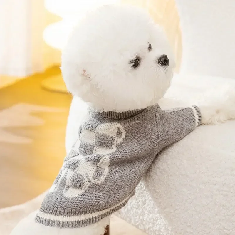 

Вязаная одежда для собак, зимняя одежда для щенков, куртка, пальто, Рождественский свитер чихуахуа, роскошный теплый флисовый костюм