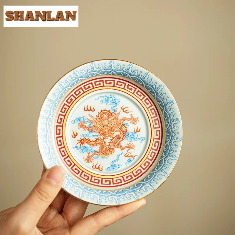 Handmade Jingdezhen Horseshoe Cover Bowl Alum Red Blue And White Teacup Chinese Dragon Tea Tureen Brewing Gaiwan Kung Fu Teaware