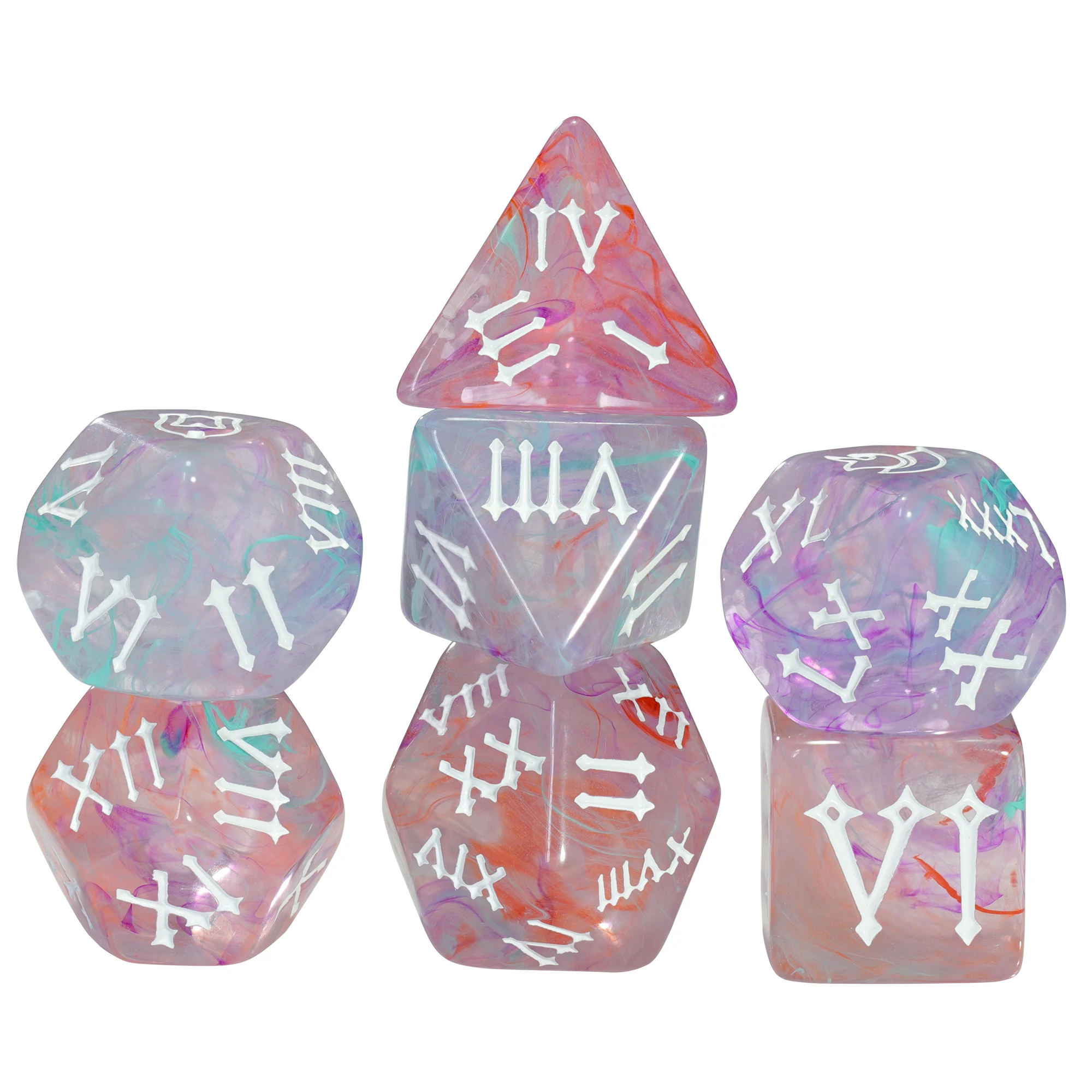 Misty Effect Roman Polyhedral Dice Set - 7-Piece Colorful Collection