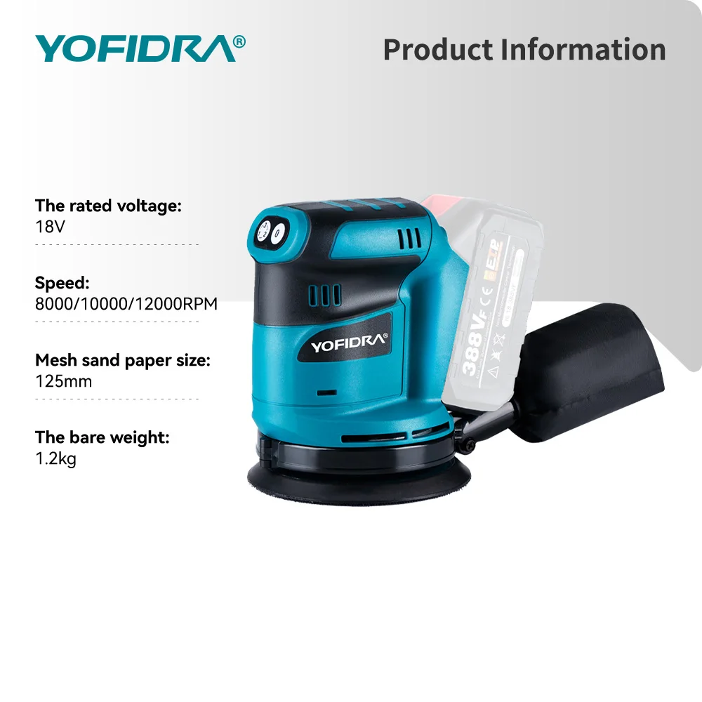 125MM Electric Orbital Sander Cordless Grinding Sanding Polishing Machine Woodworking Power Tool For 21V 18V Battery