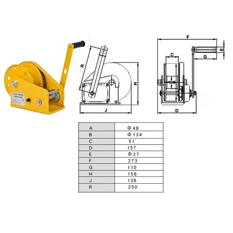 Low price 1200LB two-way self-locking small manual winch with automatic brake manual winch tractor portable