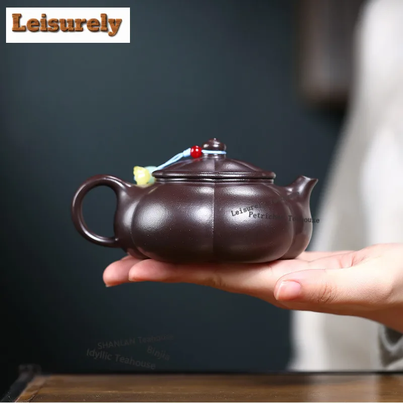 200ml Luxury Yixing Purple Clay Teapots Famous Master Handmade Rib Pot Raw Ore Purple Mud Kettle Zisha Tea Set Ornaments Craft