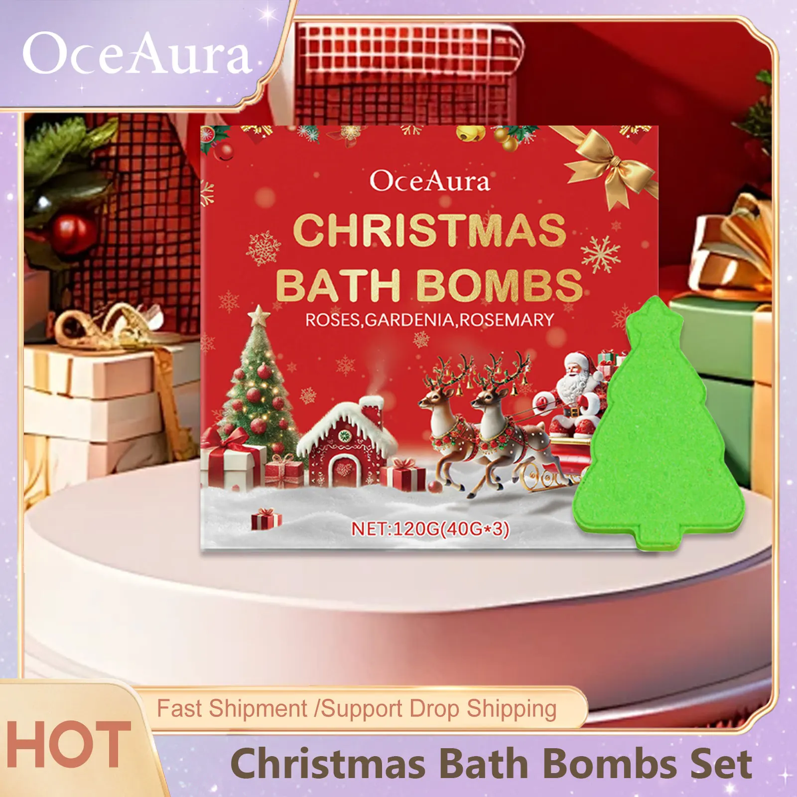 Oceaury Badbommen Set Kerst Hydraterende Geuren Bad Voetspa Bom Bloemengeur Stressverlichting Exfoliërend_voghion.com