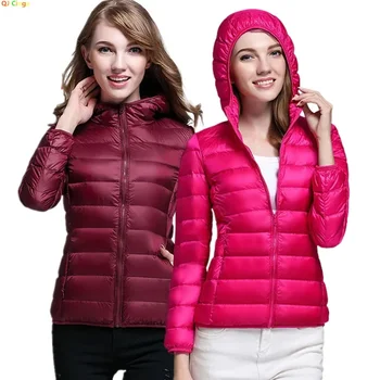 Winter Women's Light Down Hooded Jacket,Red Blue Khaki Green Available,European Size S-XXL,Women Coats 1