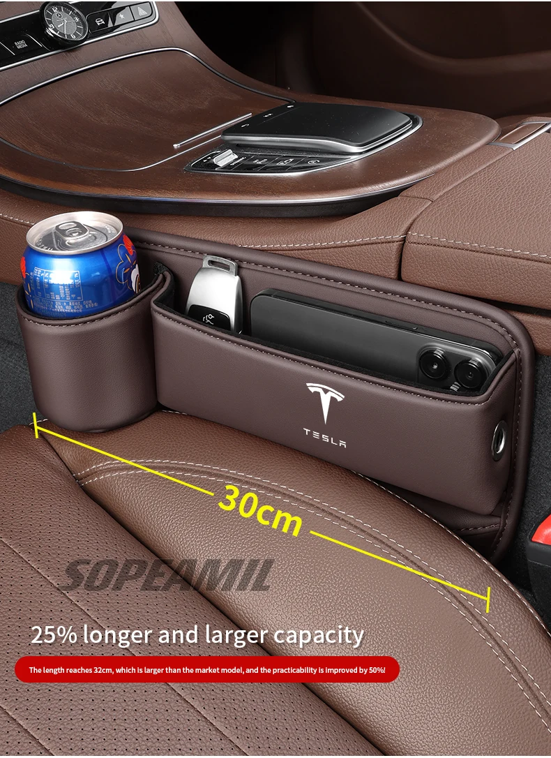 Car Leather Seat Gap Multifunction Crevice Water Cup Holder Storage Box Tesla Model 3 Model Y Model S Model X Cybertruck Beast