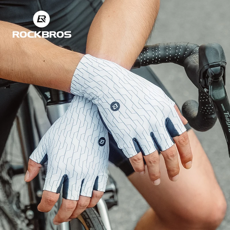 ROCKBROS Road Cycling Gloves Half-Finger High-End One-Piece Palm Pad Shock-Absorption Bicycle Gloves MTB Road Racing Gloves Men 3