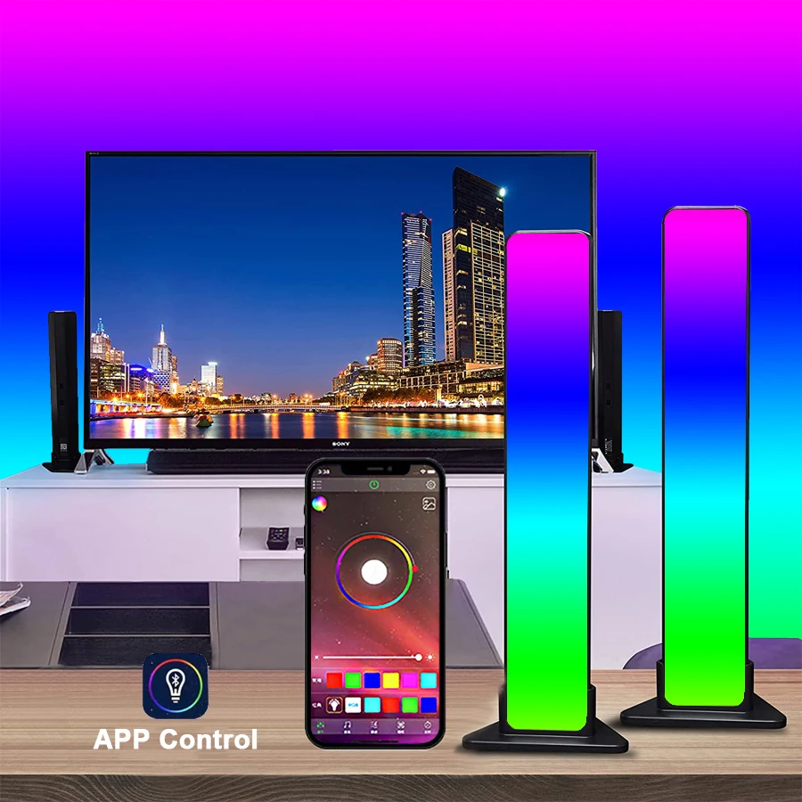 RGB muusika taustvalgustusega heli juhtimisega nutikad öövalgusribad töötavad Bluetoothi LED-valgusega mängude teleri kaunistuslambi jaoks_voghion.com