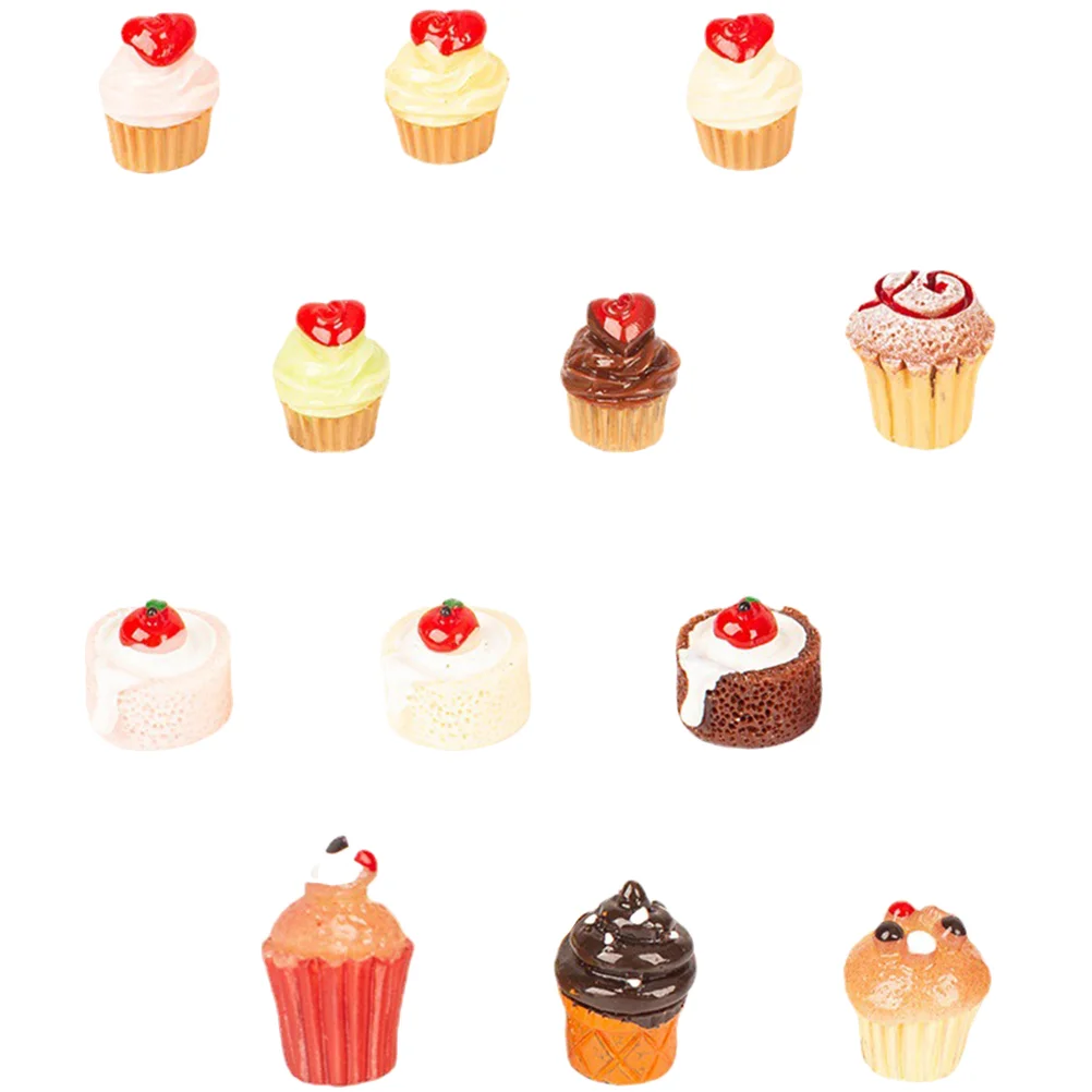 

12 Pcs Simulation Cake Fake Dessert Artificial Food Prop Models Mini House Ornament Toys Miniature Simulated
