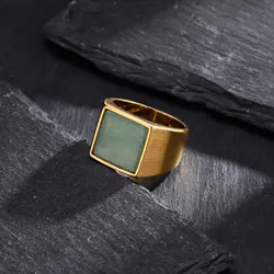 Elegant Blue Stone Stainless Steel Ring for Men - Silver Square Design Jewelry Gift (RC - 682G)