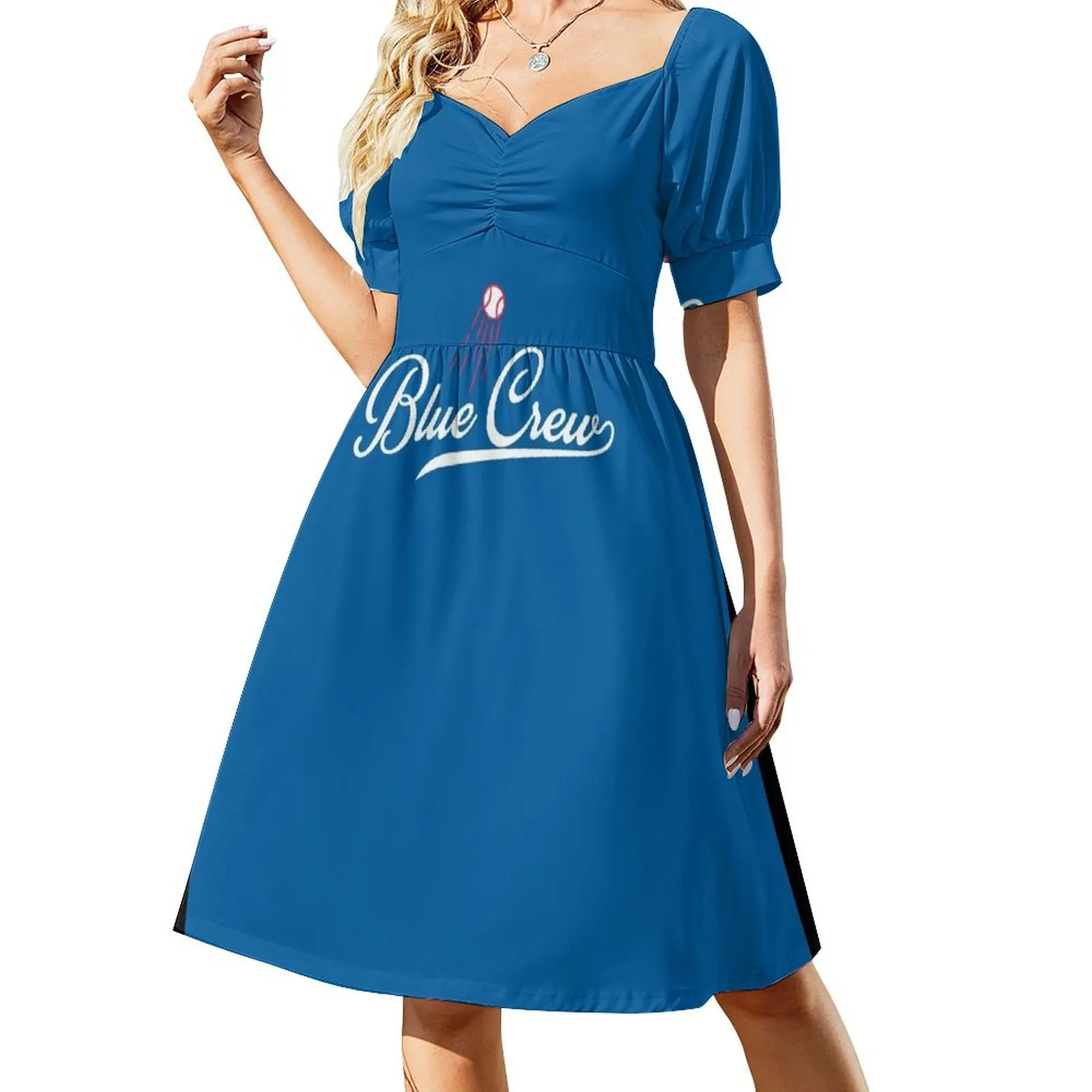 thumbnail image 1 of Vestido azul de manga corta Dodger Blue Crew, vestido de noche, ropa de verano para mujer, novedades., 1 of 8