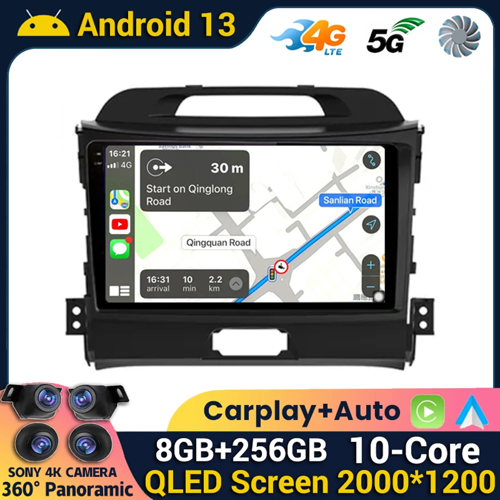 9 "Android 13 Wireless Carplay Android Auto Radio Per Kia Sportage 3 2010-2016 2015 4G Navigazione Multimediale Per Auto Gps Autoradio