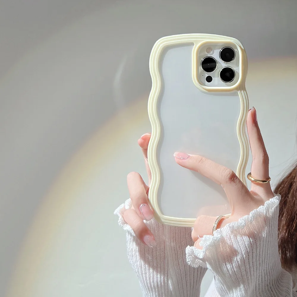 Luxury Transparent Phone Case For iPhone 15 13 14 Pro Max Plus Soft Clear Wavy Lines Shockproof Back Cover Protector Accessories