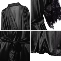 Femmes Robe de nuit Robe avec G String dentelle florale peignoir manches serrées chemise de nuit femme français Sexy soyeux Satin vêtements de nuit 5