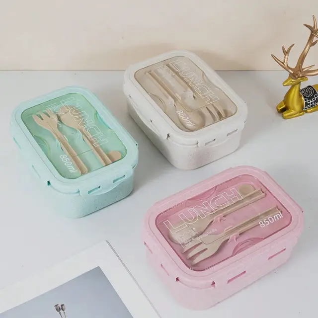 Boîte à déjeuner 1 pièce, boîte à déjeuner, forme carrée de couleur unie pour la journée des employés de bureau, scellée avec une vaisselle, boîte à repas pour four à micro-ondes 1
