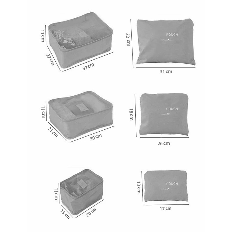 6pcs/Set Travel Storage Bags Luggage Compartment Classified Storage Bag Underwear Socks Travel Bag Clothing Foldable Storage Bag 6