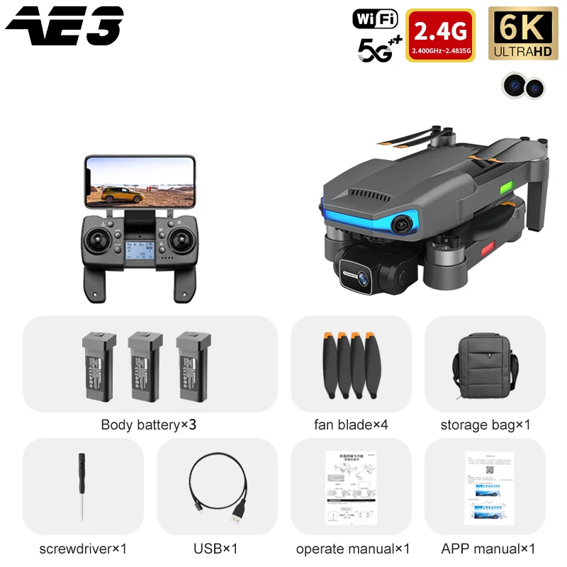 AE3 PRO Max GPS Drone 4K Dual Camera 3 Axis Gimbal Professional Aerial Radar Obstacle Avoidance 5G Wifi FPV Quadcopter Gift Toy rc helicopter with camera RC Helicopters