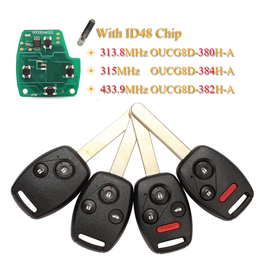 Jingyuqin 2/3/4btn Remote Car Key Fob 313.8/315/433mhz Id48 Chip For