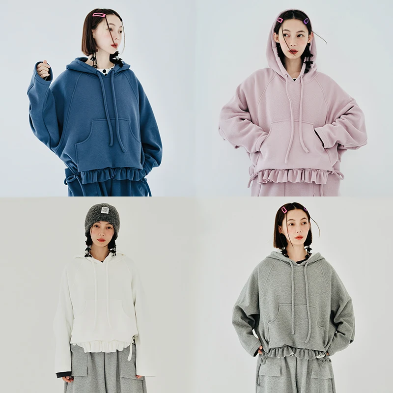imakokoni original design hoodie women's fashion trend with velvet and thick warm casual long sleeve pocket top