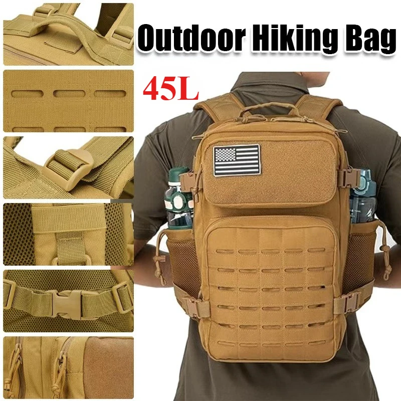 45L Tactical Backpack Military  Assault Pack 3 Day Survival Bug Out Bag for Outdoor Hiking Camping Hunting with Bottle Holder