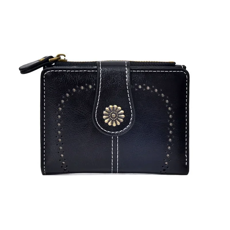 RFID Anti-Theft Retro Wallet for Women, Multi-Card Zipper, Zipper Buckle, Fashion Coin Wallet, Multi-functional Short Wallet 4