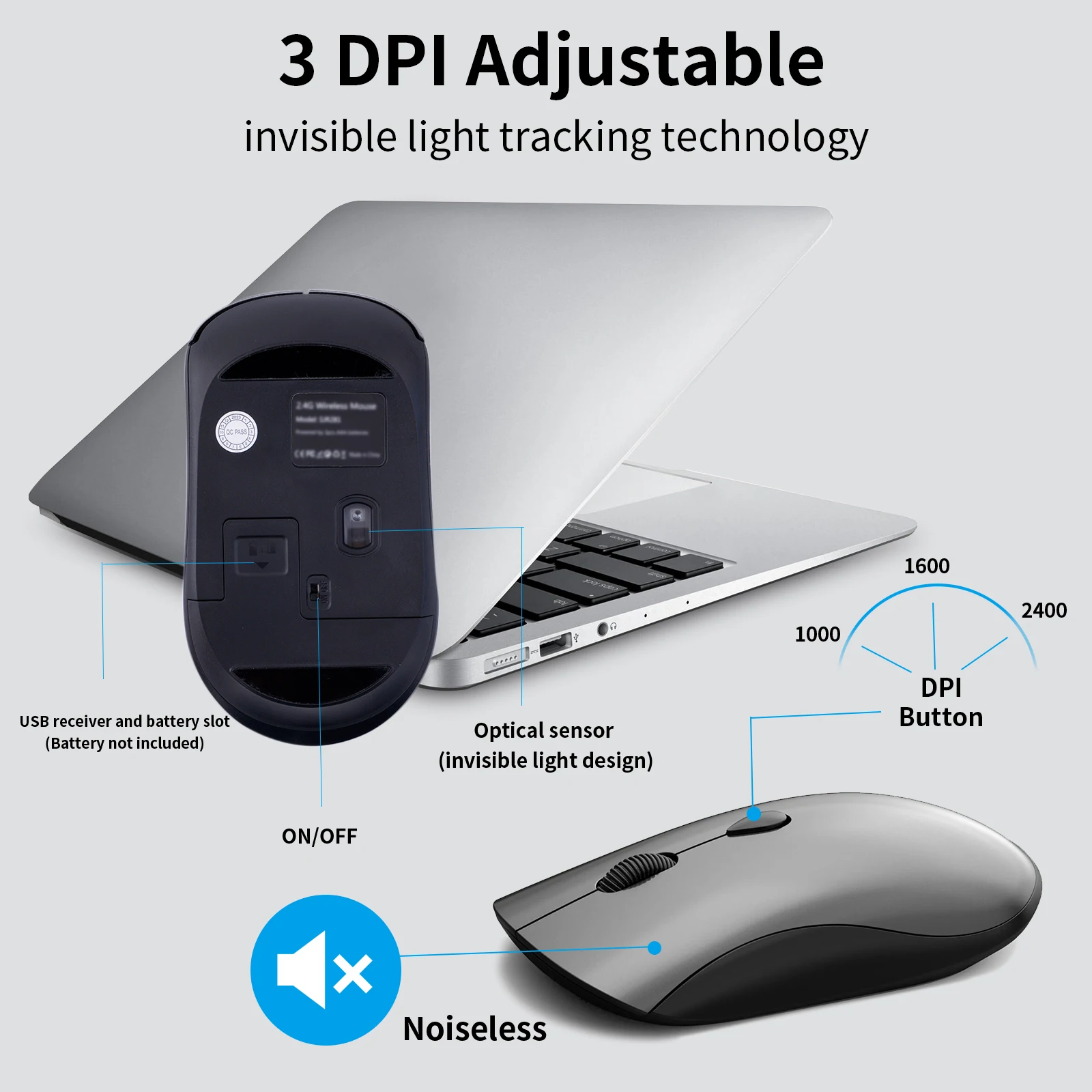 Wireless Keyboard and Mouse, Ultra Slim Full-Size Keyboard Mouse Combo with USB Receiver, Quiet Click, 2400 DPI, for Laptop PC