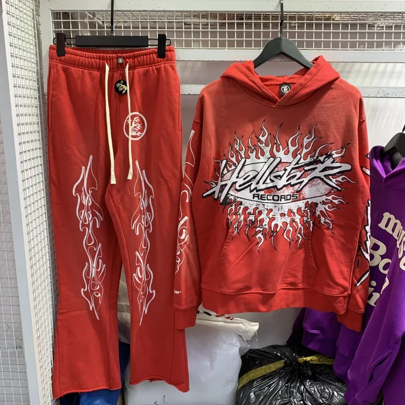 

Red 2023 Hellstar Flame Print Fashion Hoodie 1:1 Autumn Winter Hellstar Men Women Casual Sweatshirts Suit Streetwear