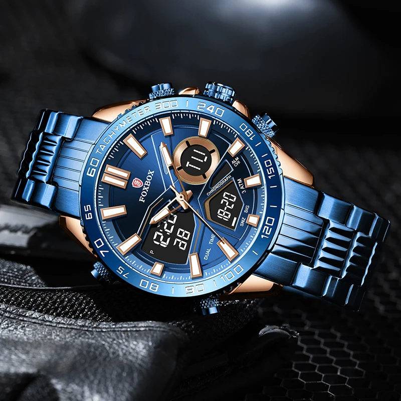 Men Watches Quartz Digital Male Clock Military Sport Blue Stainless Steel Man's Wrist watch_voghion.com
