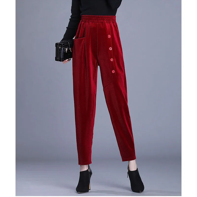Autumn Winter New Women's Fashion Simplicity Solid Color Pockets Button Commute All-match Loose High Waist Casual Harem Pant