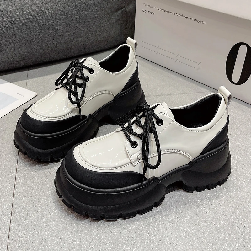 

Mix Color Chunky Platform Oxford Shoes for Women 2023 Lace Up Goth Vulcanized Shoes Woman Thick Bottom Patent Leather Sneakers