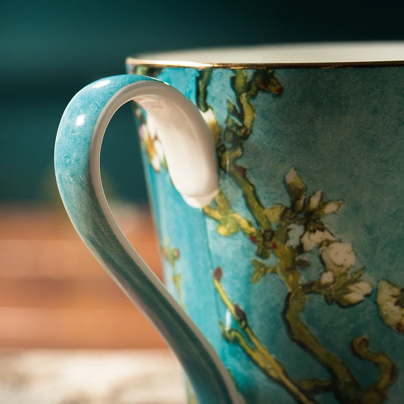 Chinese Style Ceramic Gift Cute Mug, Home Personal Office Creative Hand Drawn Flower Patterns, Milk Water Coffee Cup, 430ml, 1Pc