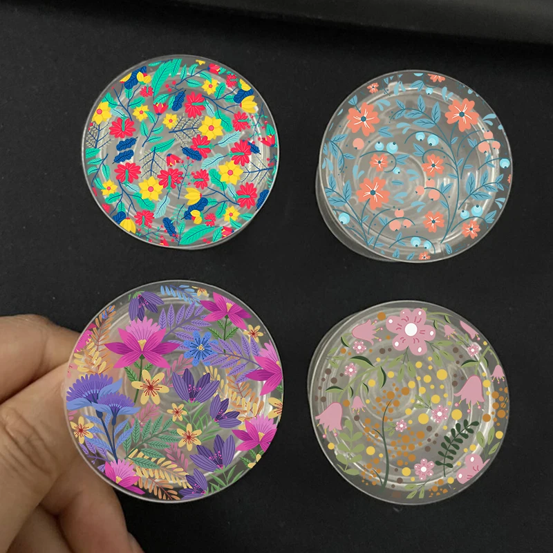 Korean Floral Acrylic Transparent Phone Holder - Cute Foldable Socket Grip