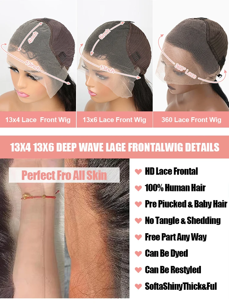 13x6 Hd Transparent Water Deep Wave Lace Frontal Wig 250% Density Brazilian 40 46 Inch 13x4 360 Curly Lace Front Wigs For Women 6