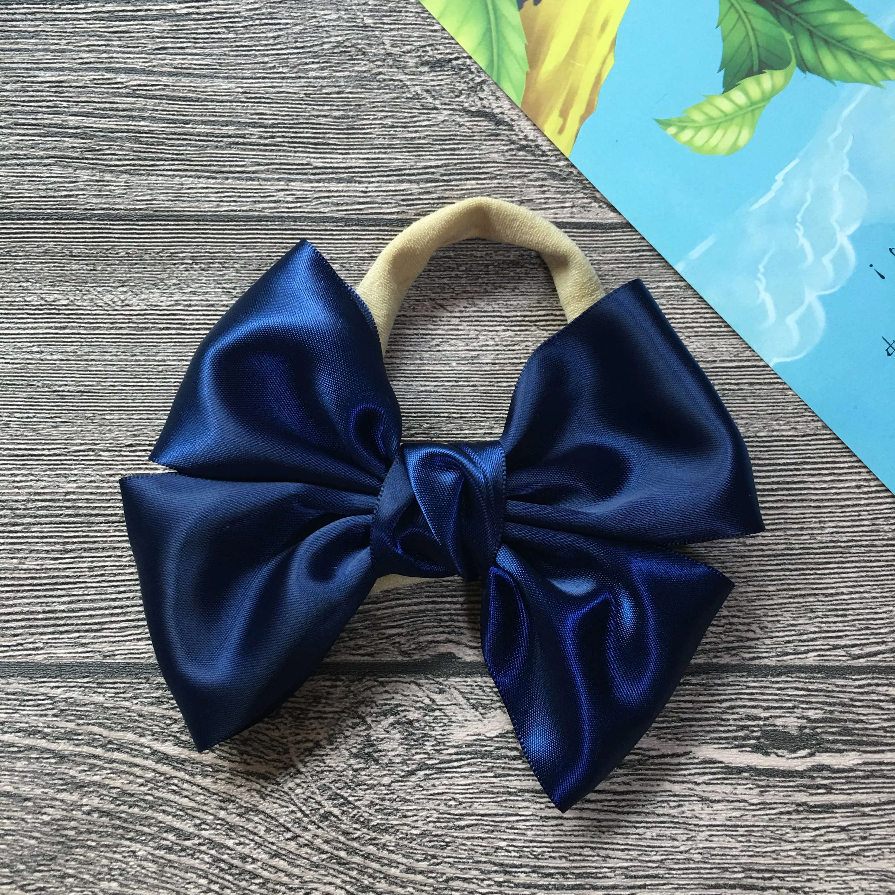 Pack of 10Pcs 4.0 Inch Sky Blue / Navy Satin Bow With Elastic Headbands Wide Nylon Headbands For Baby Girls Kids Party Headwear 6