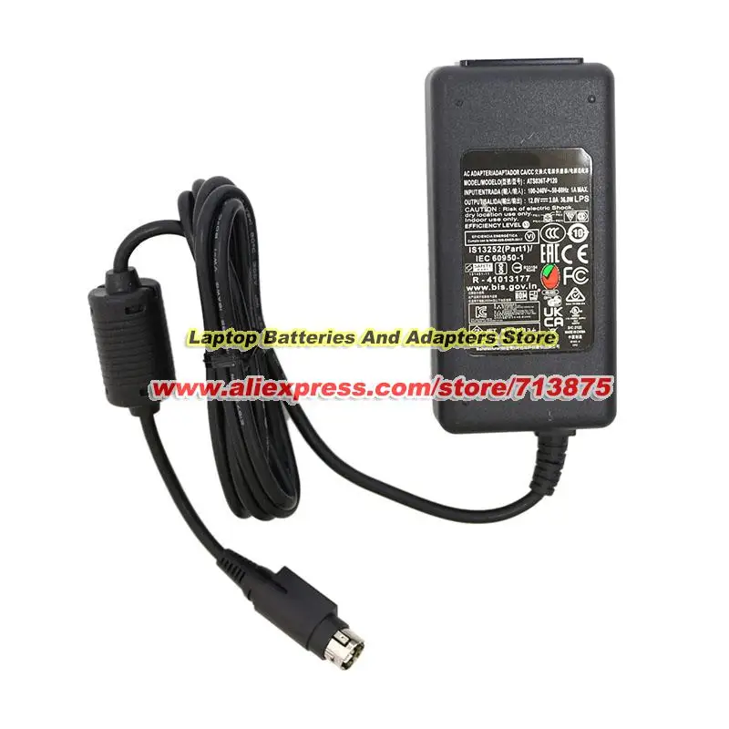 ATS036T-P120 AC 어댑터 12V 3A 36W ATSO36TP120 WACOM CINTIQ 16 Dtk1660 DTK-1660/K1-CA DTK1661용 4핀 전원 공급 장치