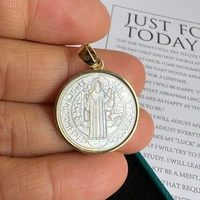 5pcs/lot 21mm Natural San Benito & Cross Mother Pearl Shell Pendant & Charms for Necklace Jesus & Grace Charms for Gift - Image 3